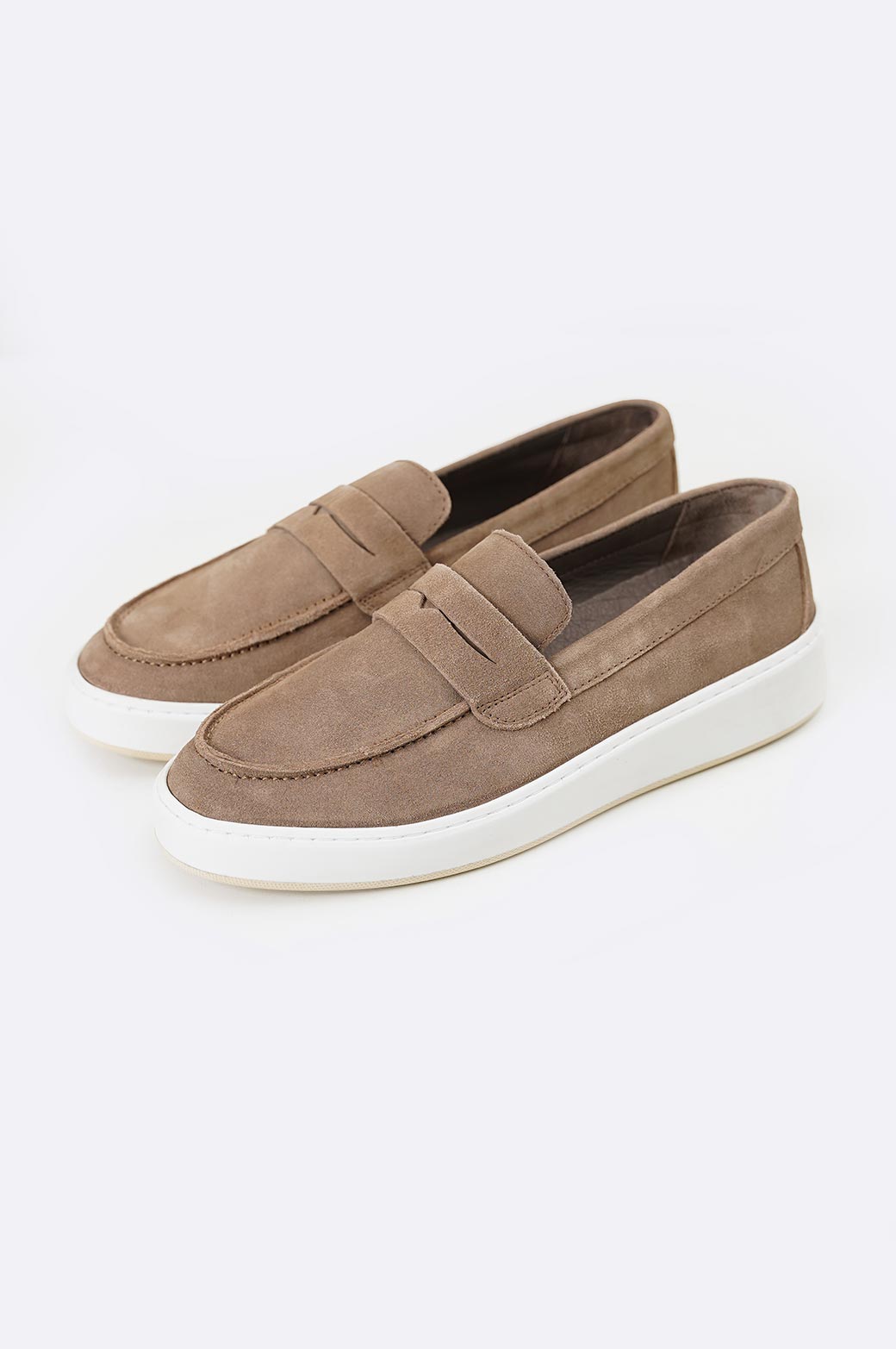 TAUPE SUEDE PENNY LOAFERS