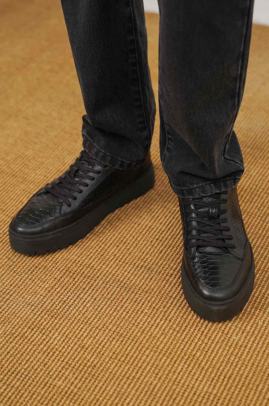 BLACK TEXTURED LEATHER SNEAKERS