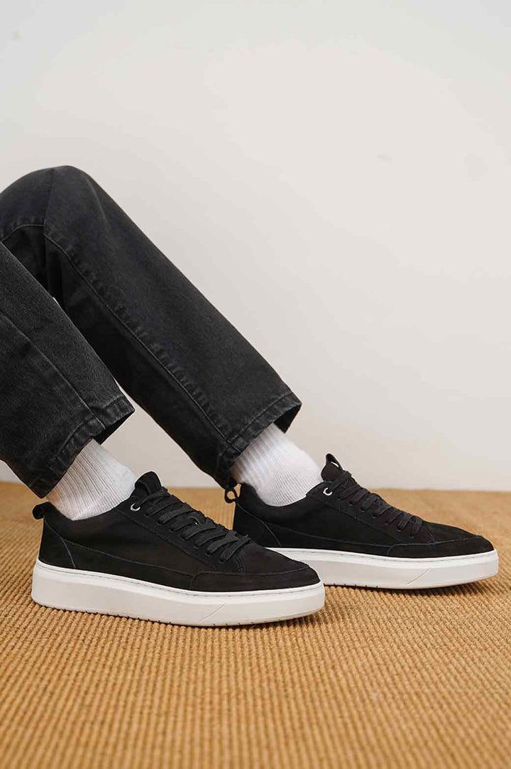 BLACK PLATFORM LEATHER SNEAKERS