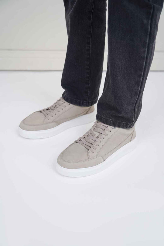 GREY PLATFORM LEATHER SNEAKERS