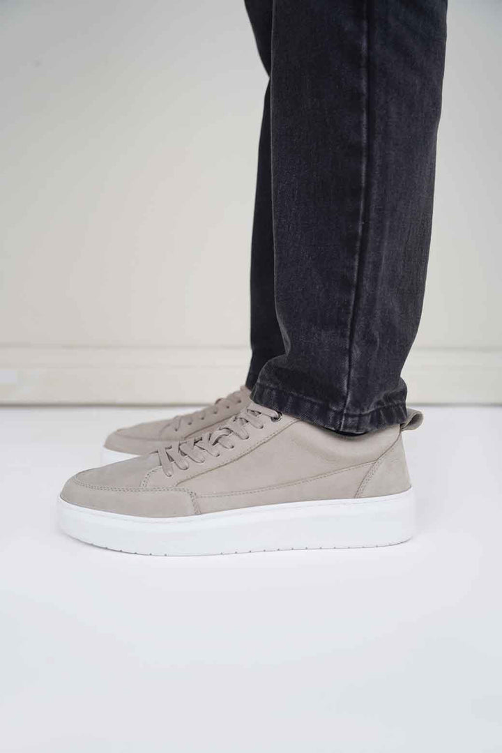 GREY PLATFORM LEATHER SNEAKERS