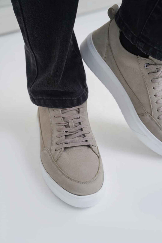 GREY PLATFORM LEATHER SNEAKERS