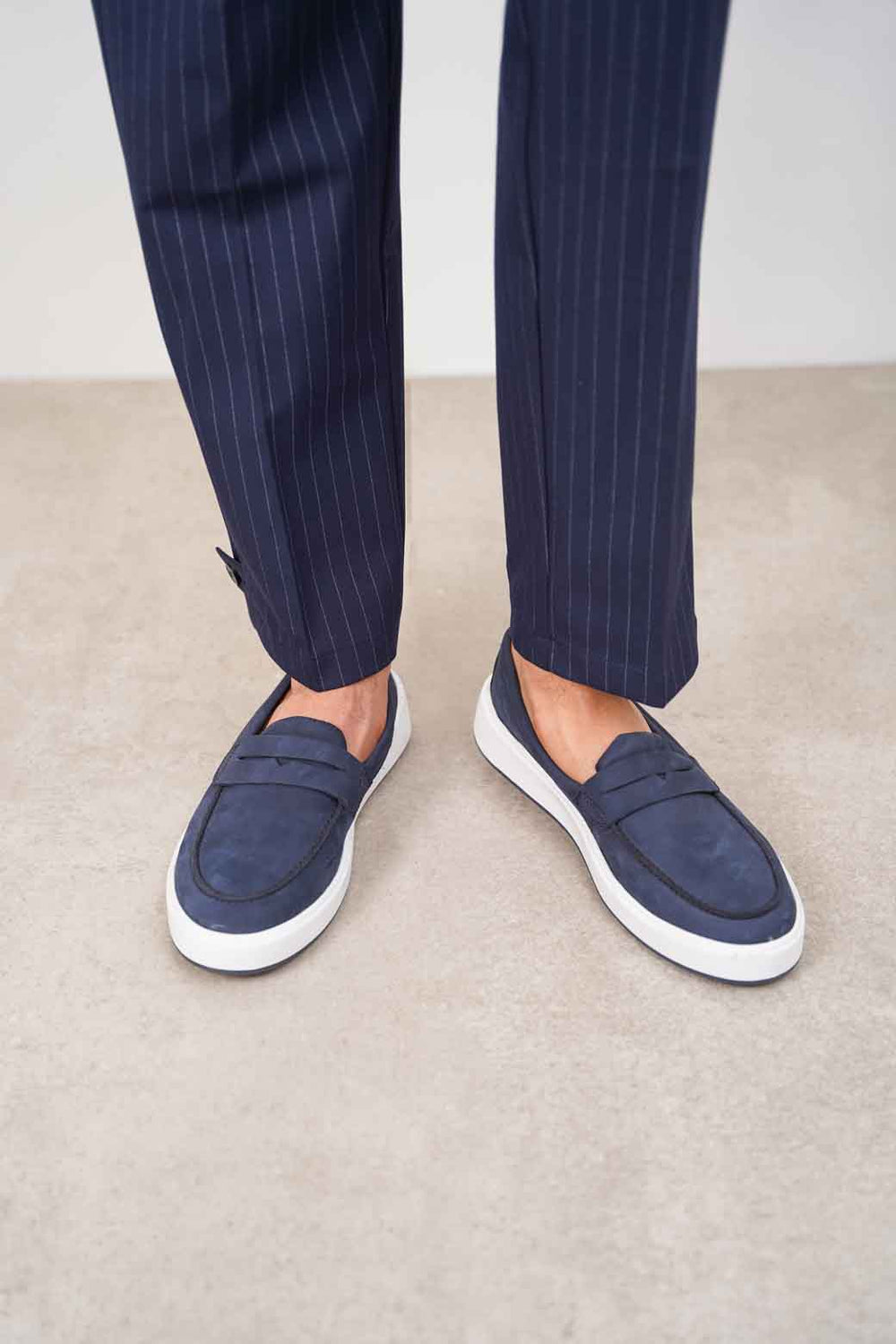 NAVY PENNY LOAFERS