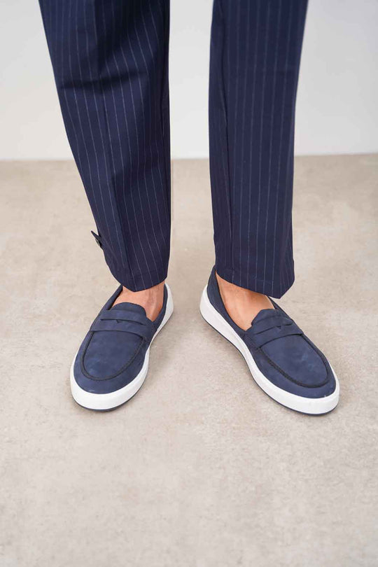 NAVY PENNY LOAFERS