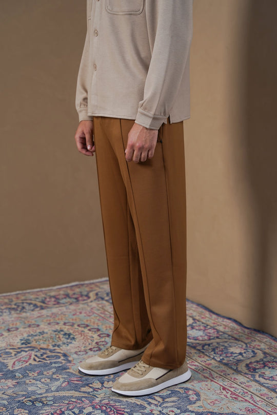 CAMEL STRAIGHT KNITTED PANTS