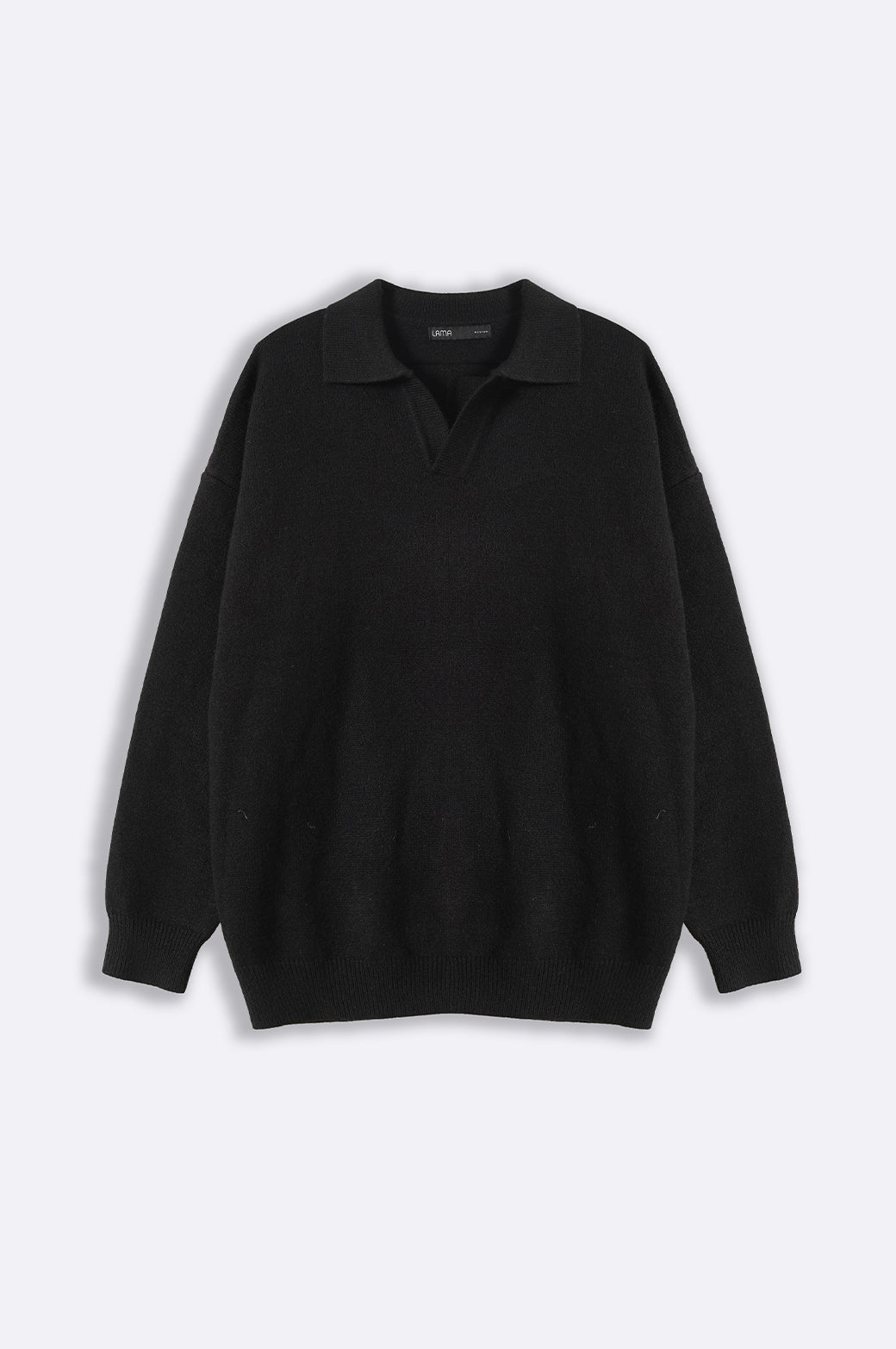 BLACK RELAXED POLO SWEATER
