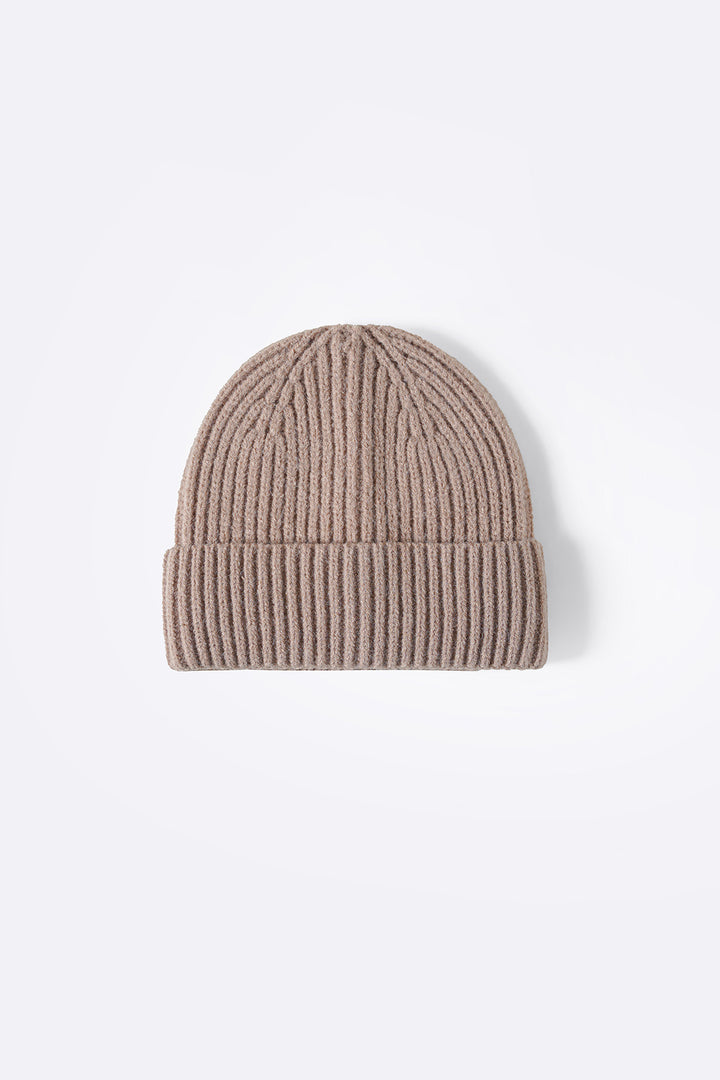 TAUPE RIB-KNIT BEANIE
