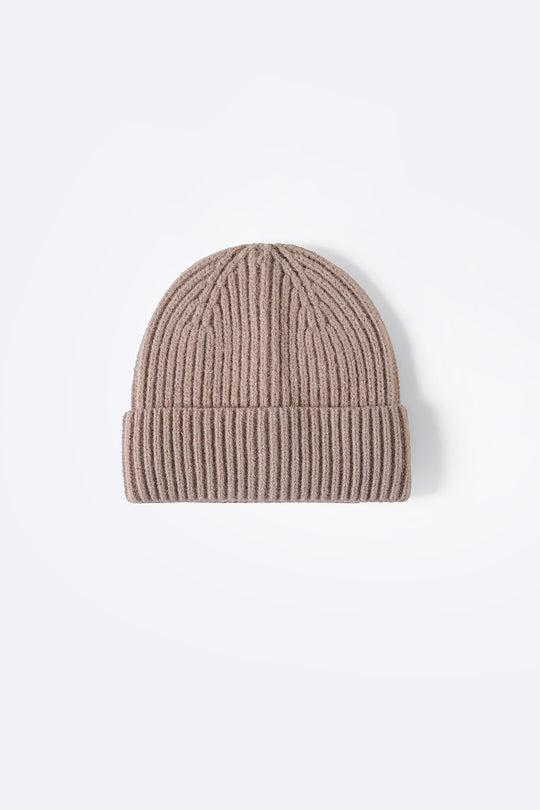 TAUPE RIB-KNIT BEANIE