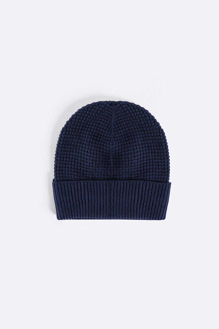 NAVY WAFFLE KNIT BEANIE