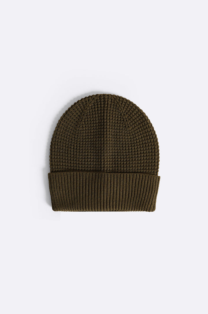 OLIVE WAFFLE KNIT BEANIE