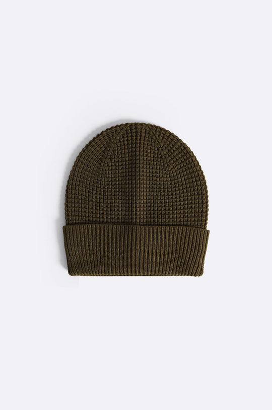 OLIVE WAFFLE KNIT BEANIE