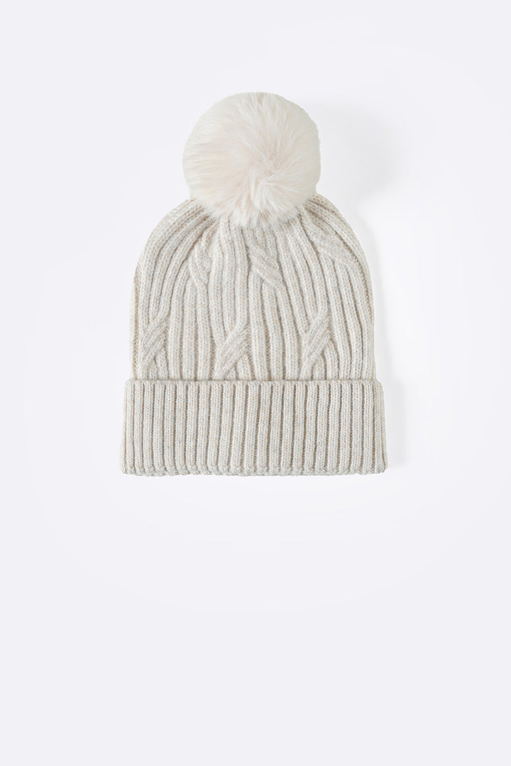 TAUPE CABLE KNIT BEANIE