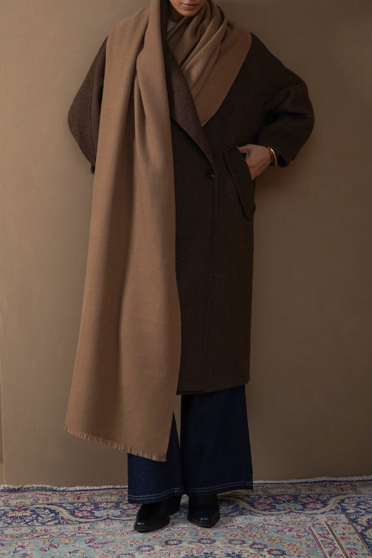 CAMEL PLUSH REVERSIBLE SCARF