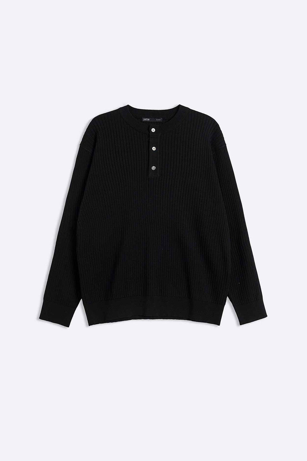 BLACK RIBBED HENLEY