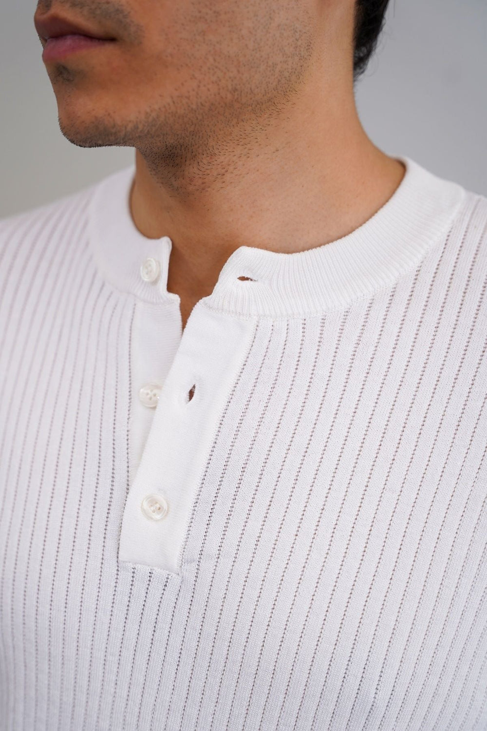 WHITE RIBBED HENLEY