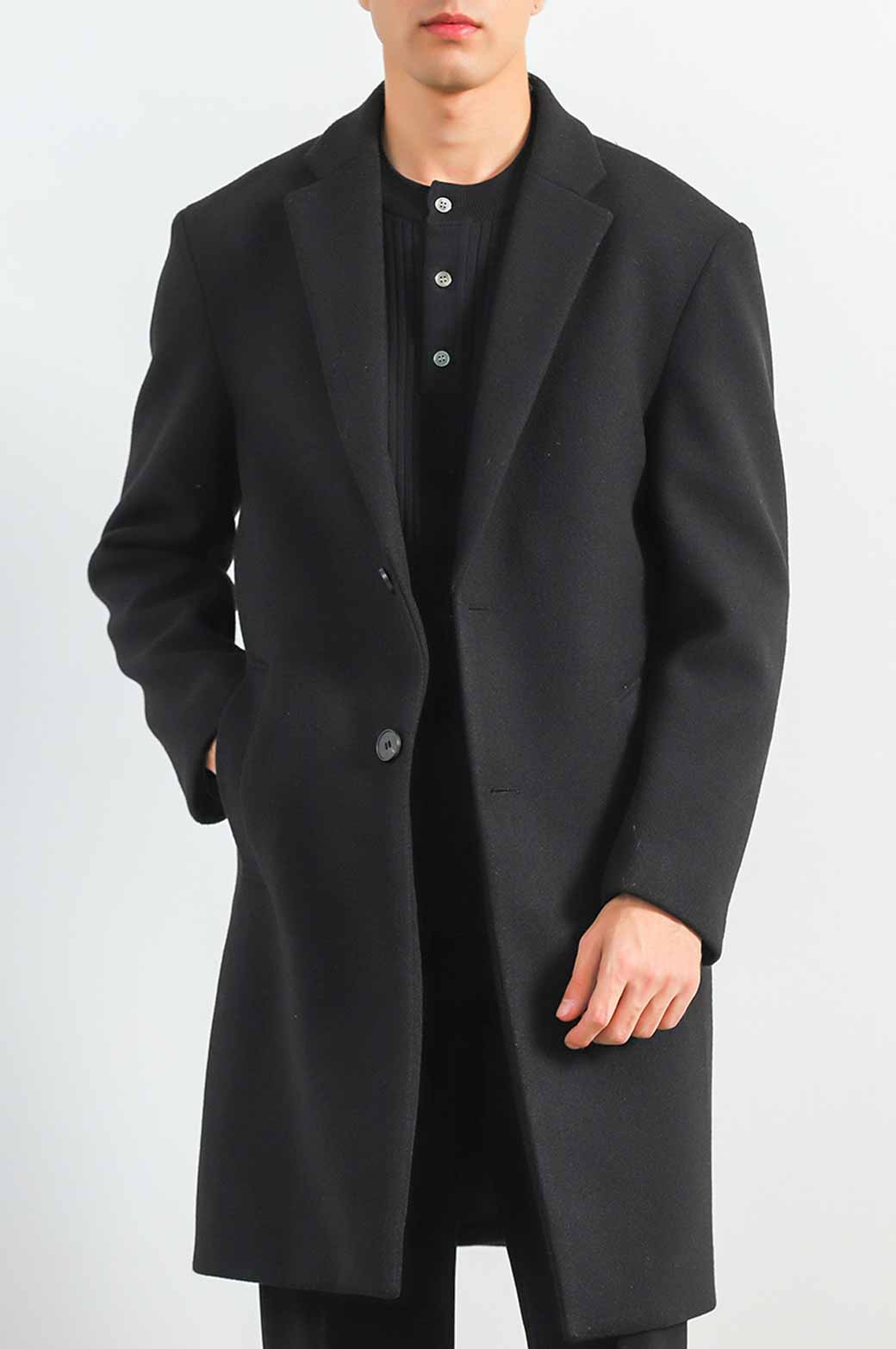 BLACK WOOL BLEND COAT