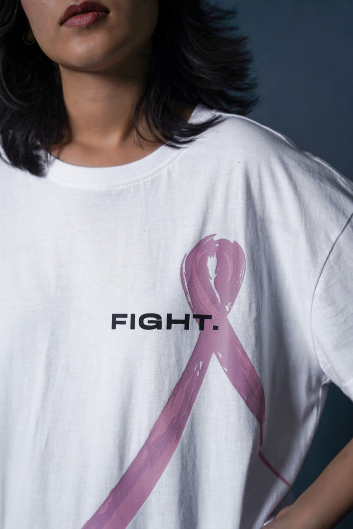 WHITE PINK RIBBON TEE