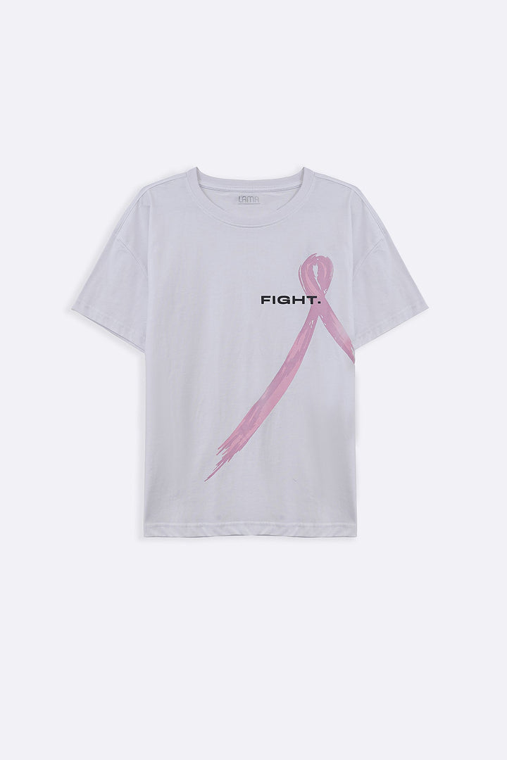 WHITE PINK RIBBON TEE
