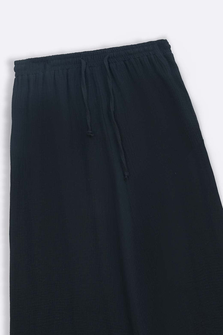 BLACK MUSLIN WIDE PANTS