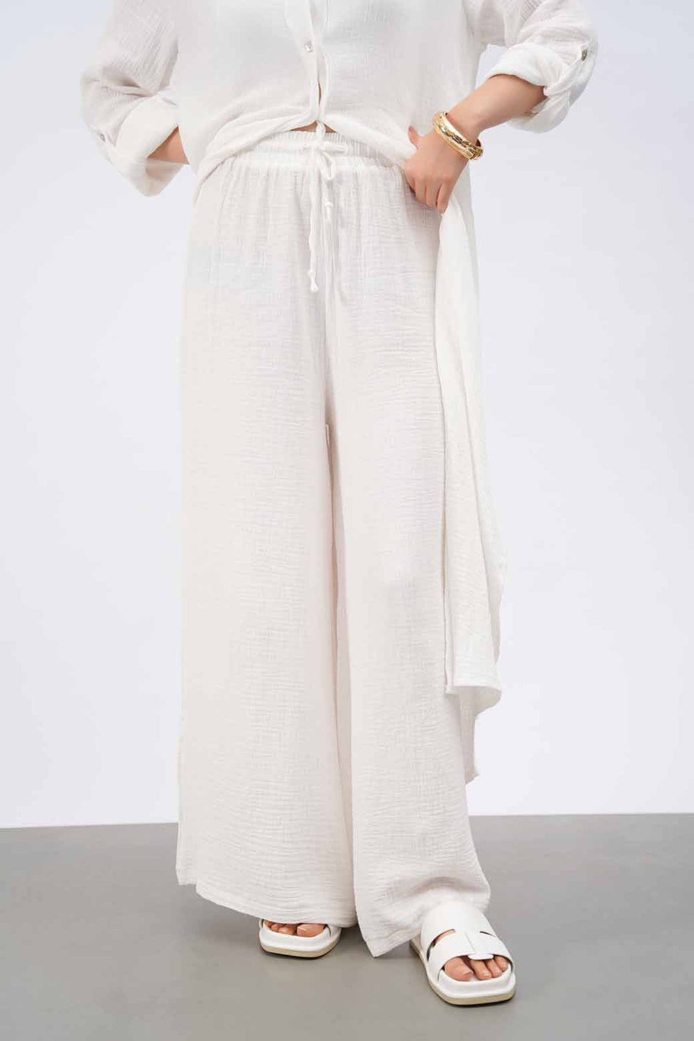 WHITE MUSLIN WIDE PANTS