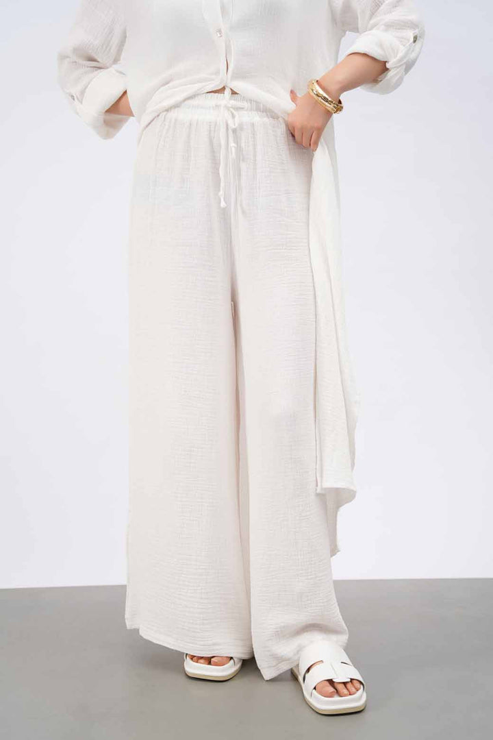 WHITE MUSLIN WIDE PANTS