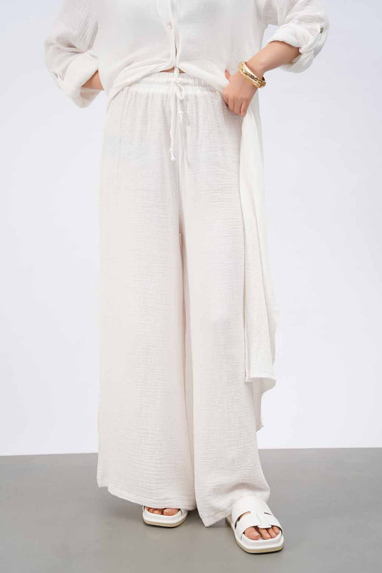 WHITE MUSLIN WIDE PANTS