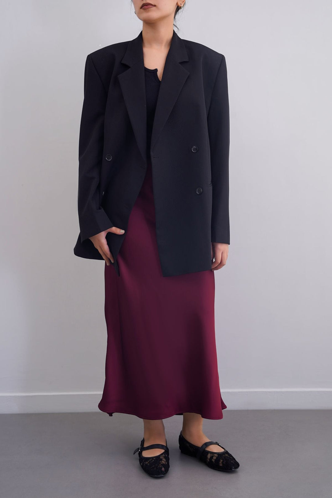 MAROON SATIN LONG SKIRT