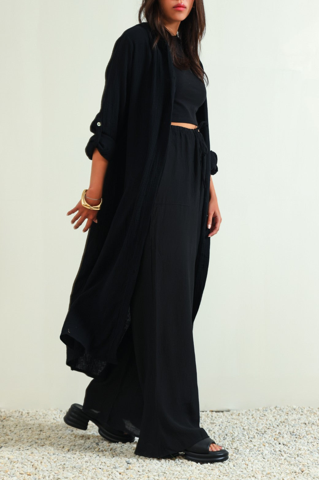 BLACK LONG MUSLIN TUNIC