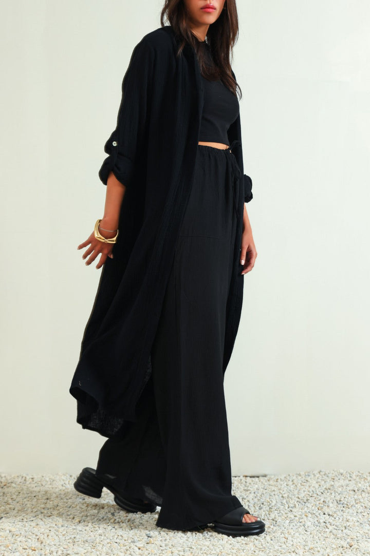 BLACK LONG MUSLIN TUNIC
