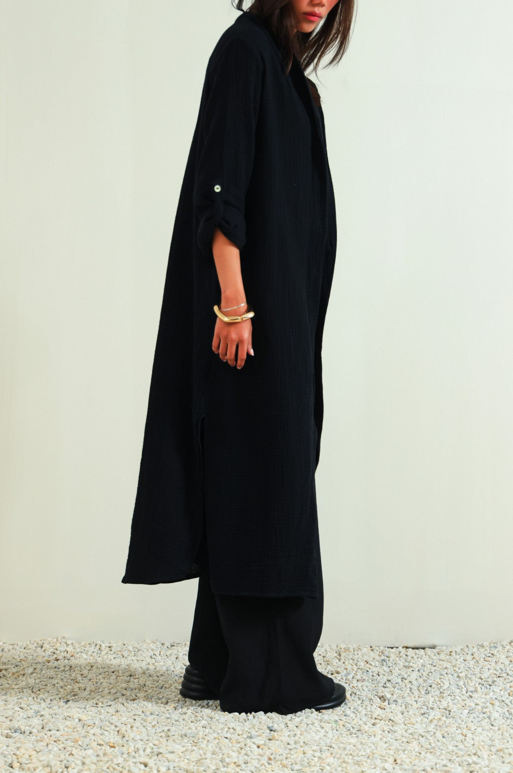 BLACK LONG MUSLIN TUNIC