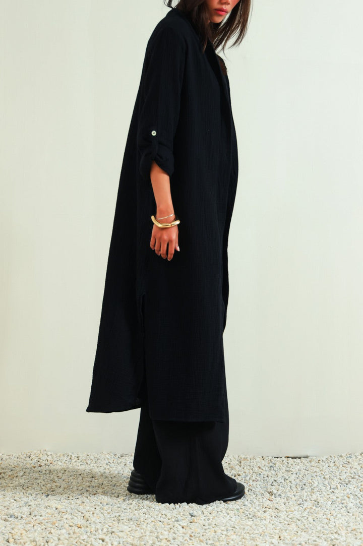 BLACK LONG MUSLIN TUNIC