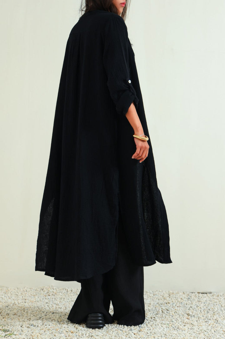BLACK LONG MUSLIN TUNIC