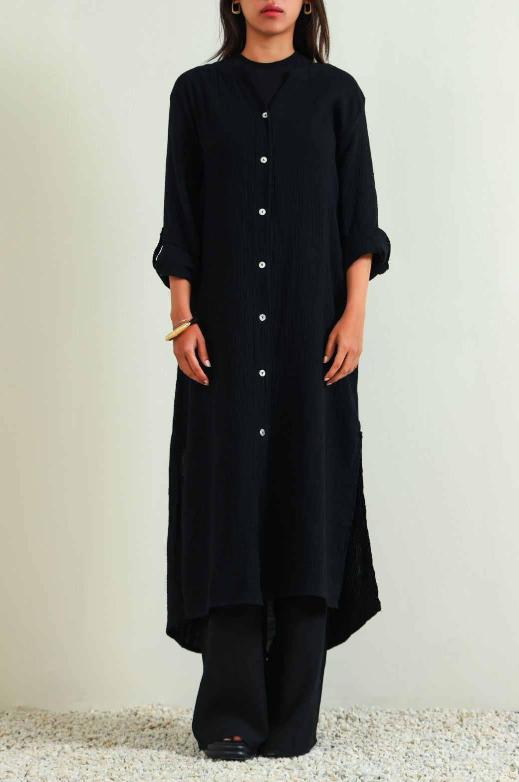BLACK LONG MUSLIN TUNIC