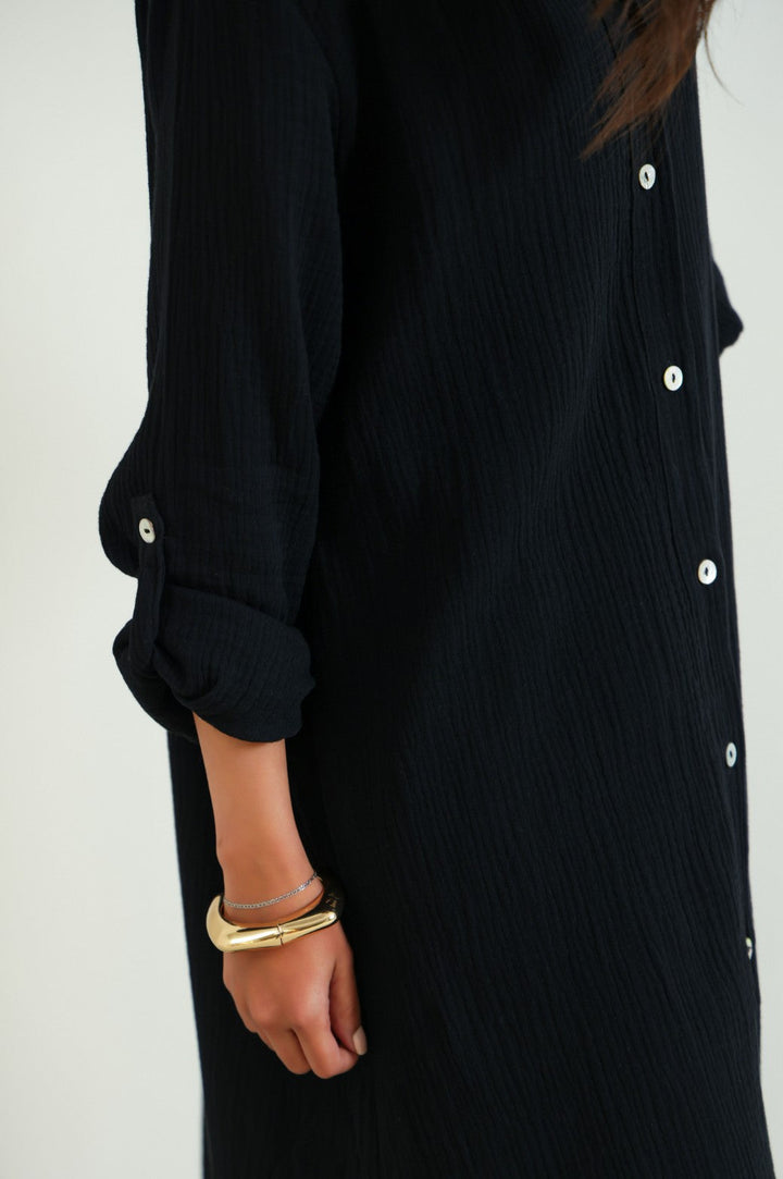 BLACK LONG MUSLIN TUNIC