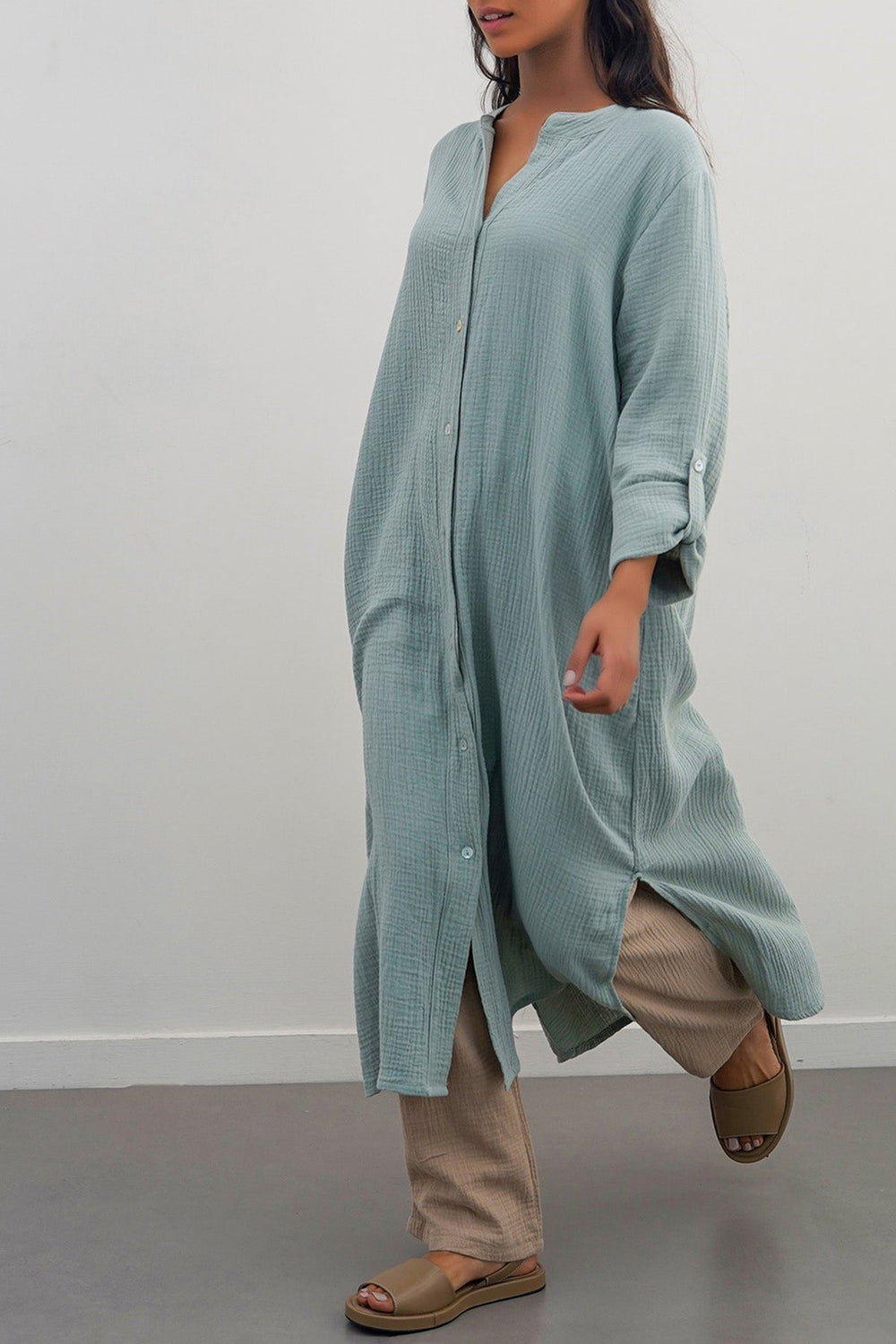 SEA GREEN LONG MUSLIN TUNIC