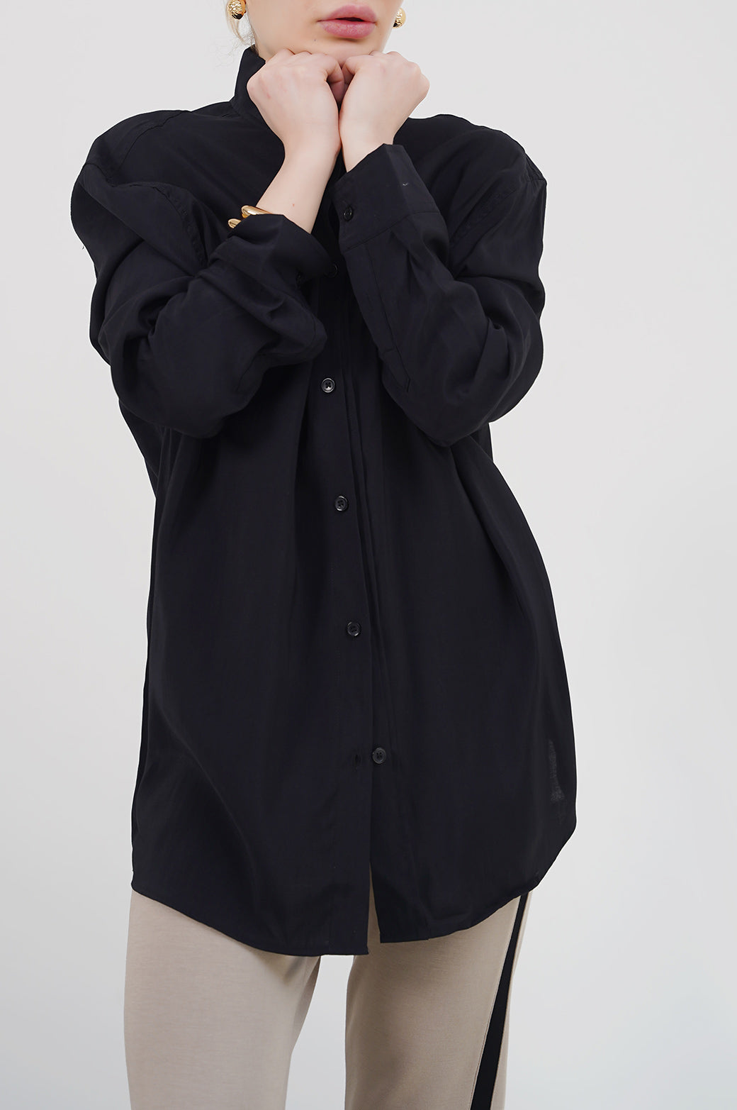BLACK STONE WASH BUTTON DOWN