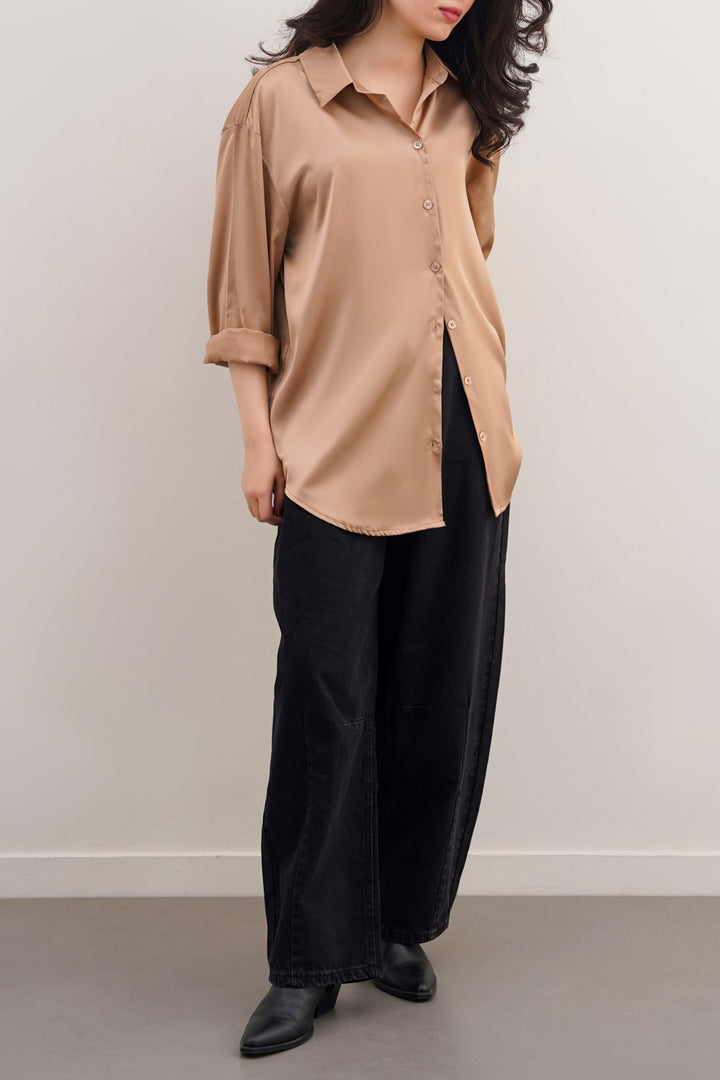 BEIGE BASIC SILK SHIRT