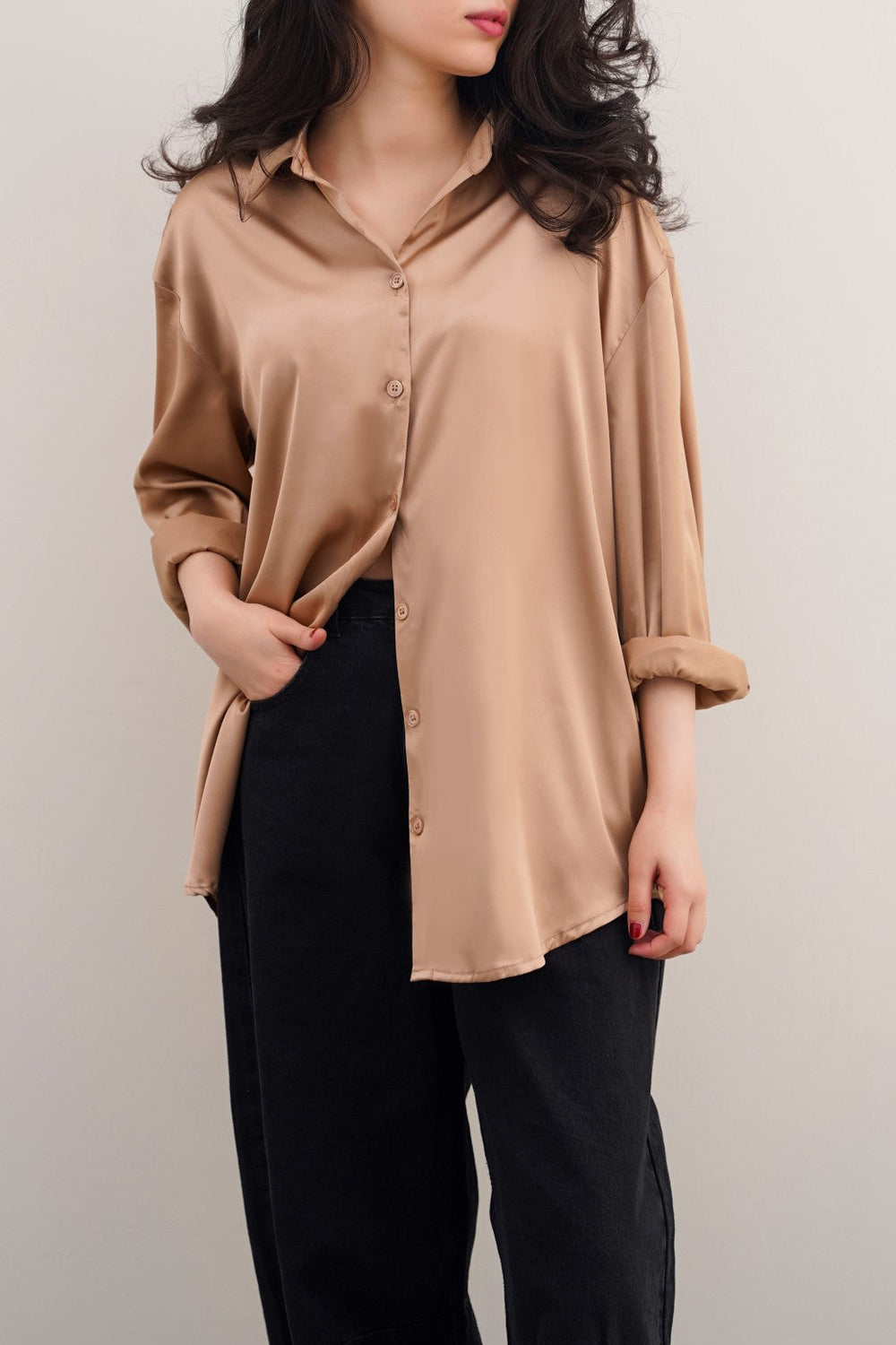 BEIGE BASIC SILK SHIRT