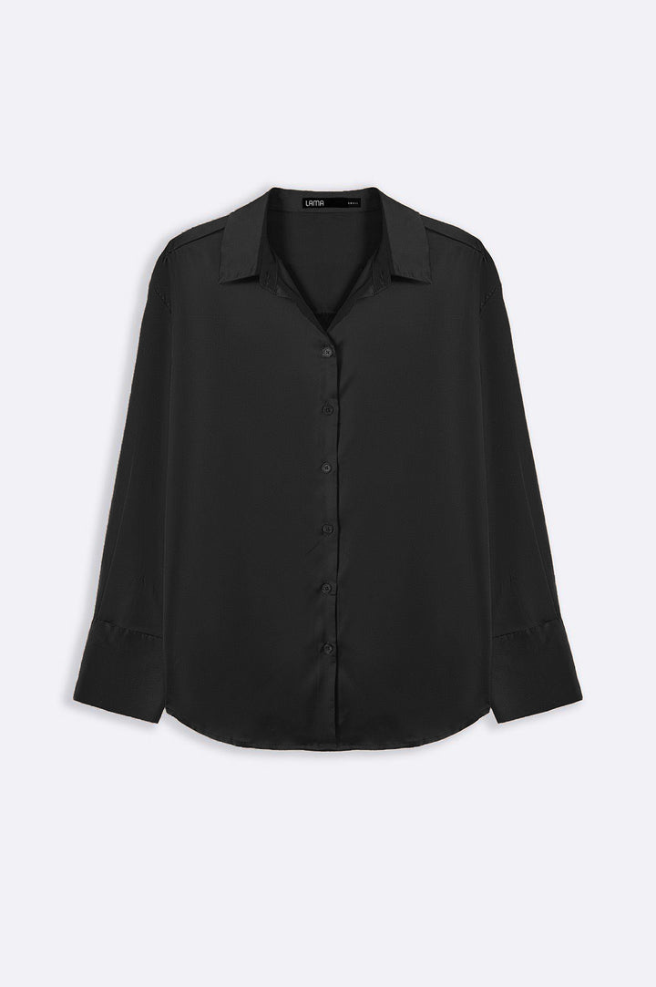 BLACK BASIC SILK SHIRT