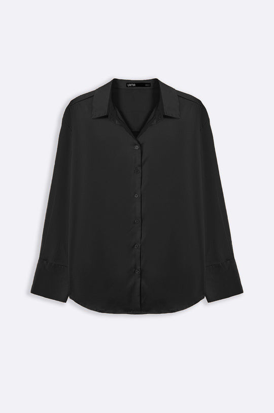 BLACK BASIC SILK SHIRT