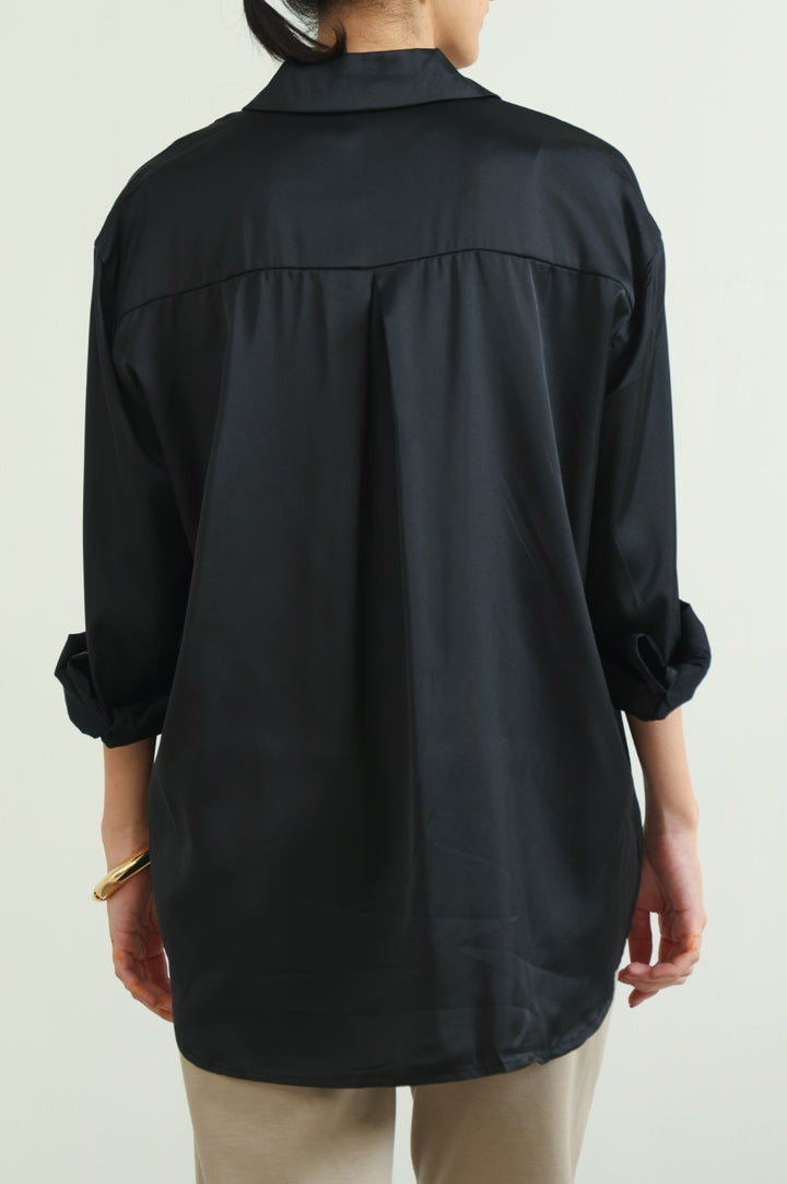 BLACK BASIC SILK SHIRT