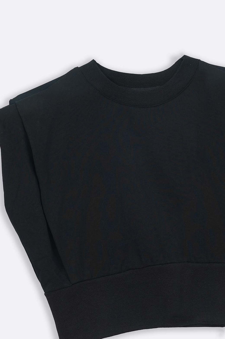 BLACK CROPPED SHOULDER T-SHIRT