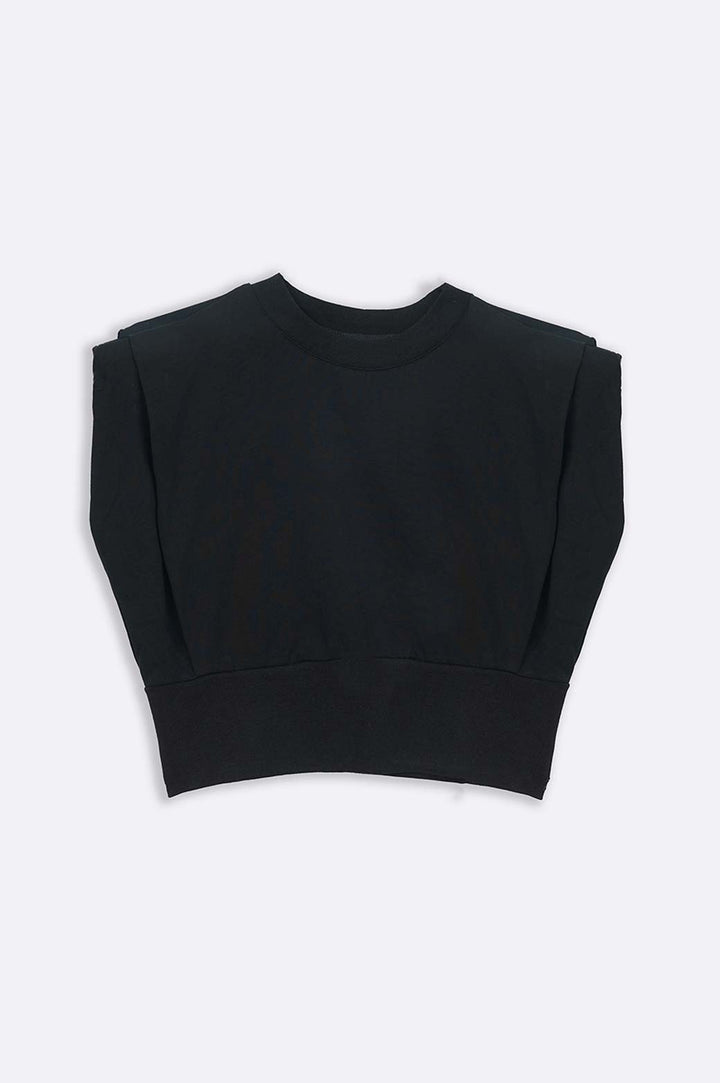 BLACK CROPPED SHOULDER T-SHIRT