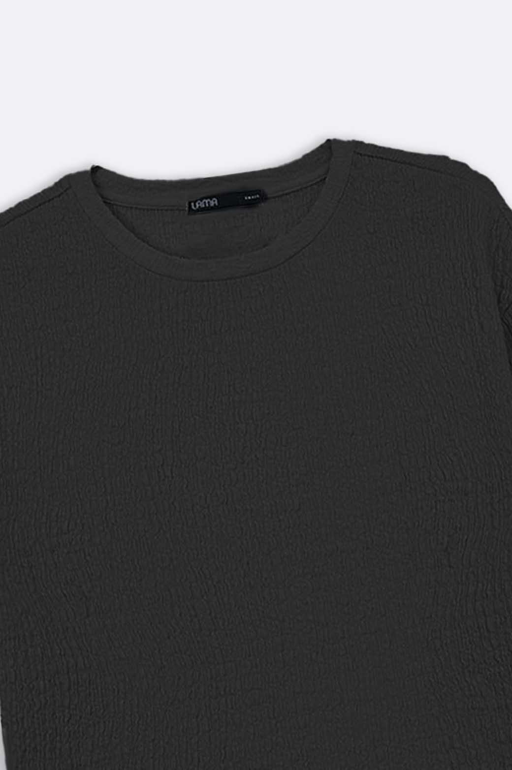 BLACK TEXTURED STRETCHY TOP