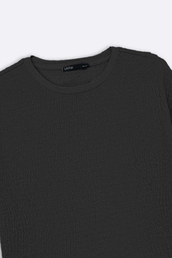 BLACK TEXTURED STRETCHY TOP