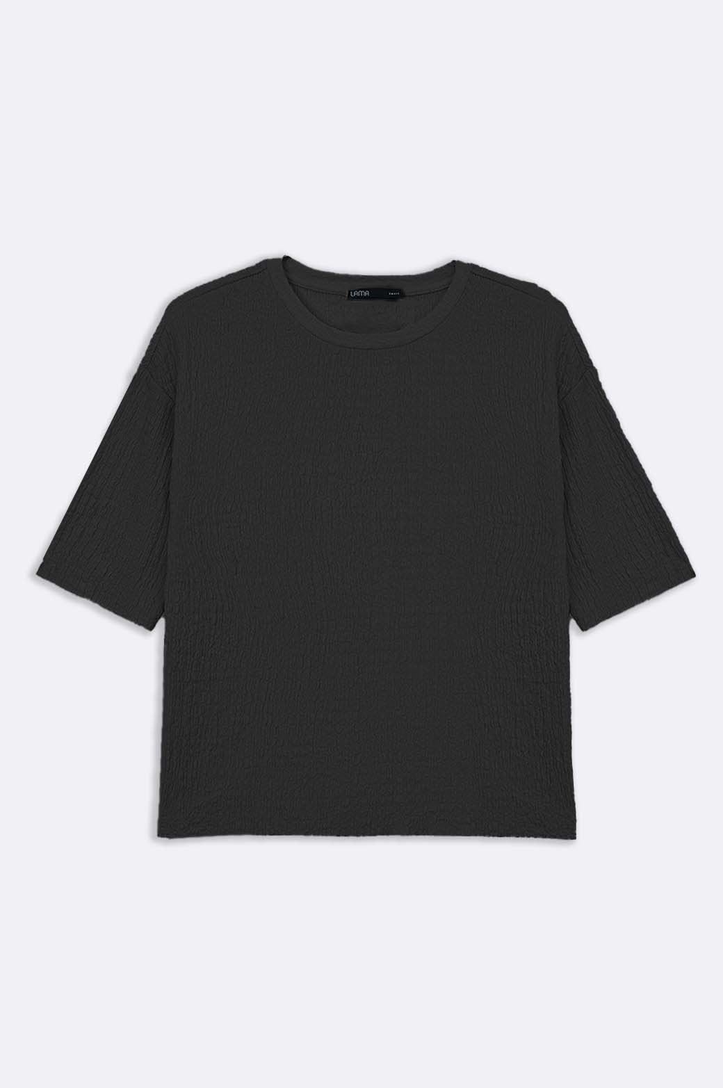 BLACK TEXTURED STRETCHY TOP