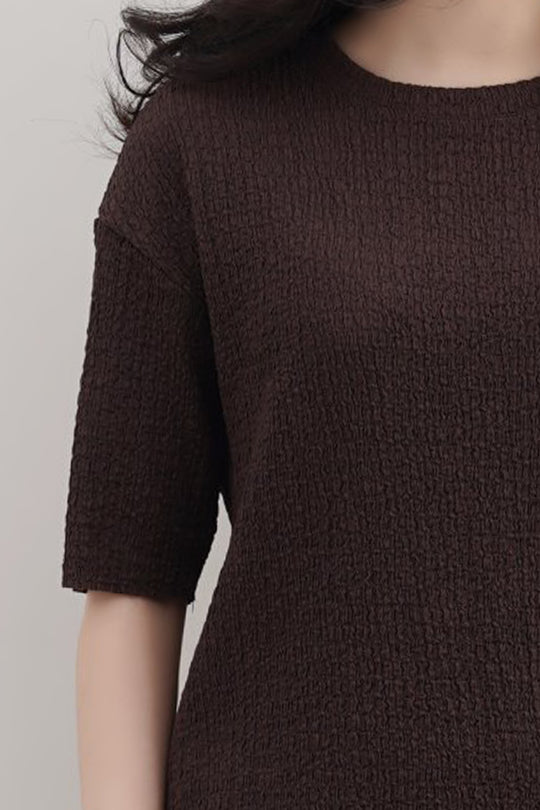 DARK BROWN TEXTURED STRETCHY TOP