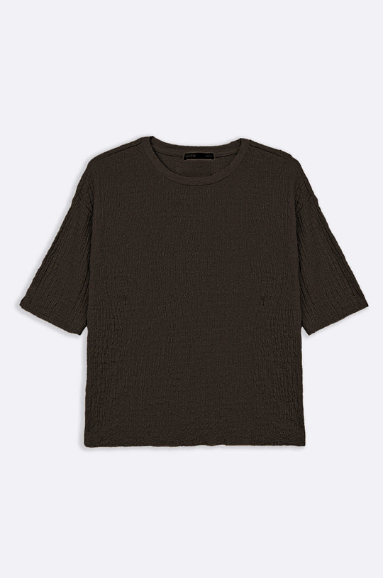 DARK BROWN TEXTURED STRETCHY TOP