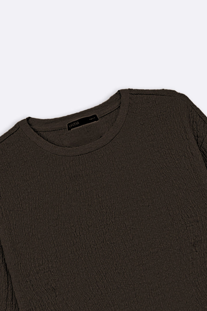 DARK BROWN TEXTURED STRETCHY TOP