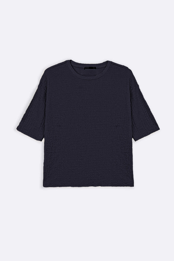 NAVY TEXTURED STRETCHY TOP